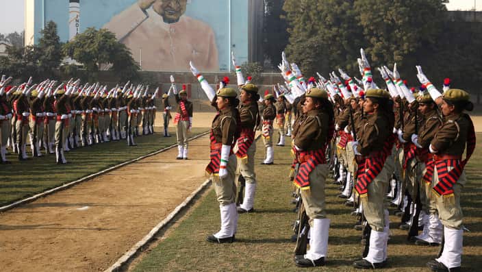 Police practice for the Republic day celebration 