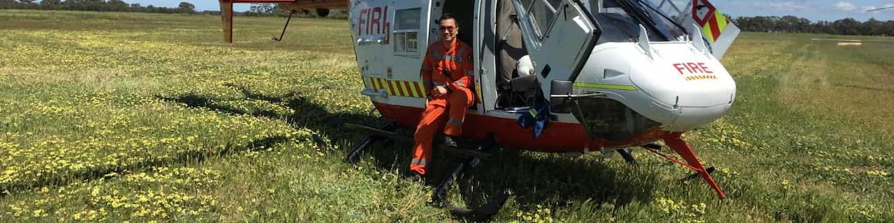Jason Li undertaking aerial reconnaissance with the Rural Fire Service in Condobolin for the Parkes-Condobolin Flood Relief Efforts in 2016