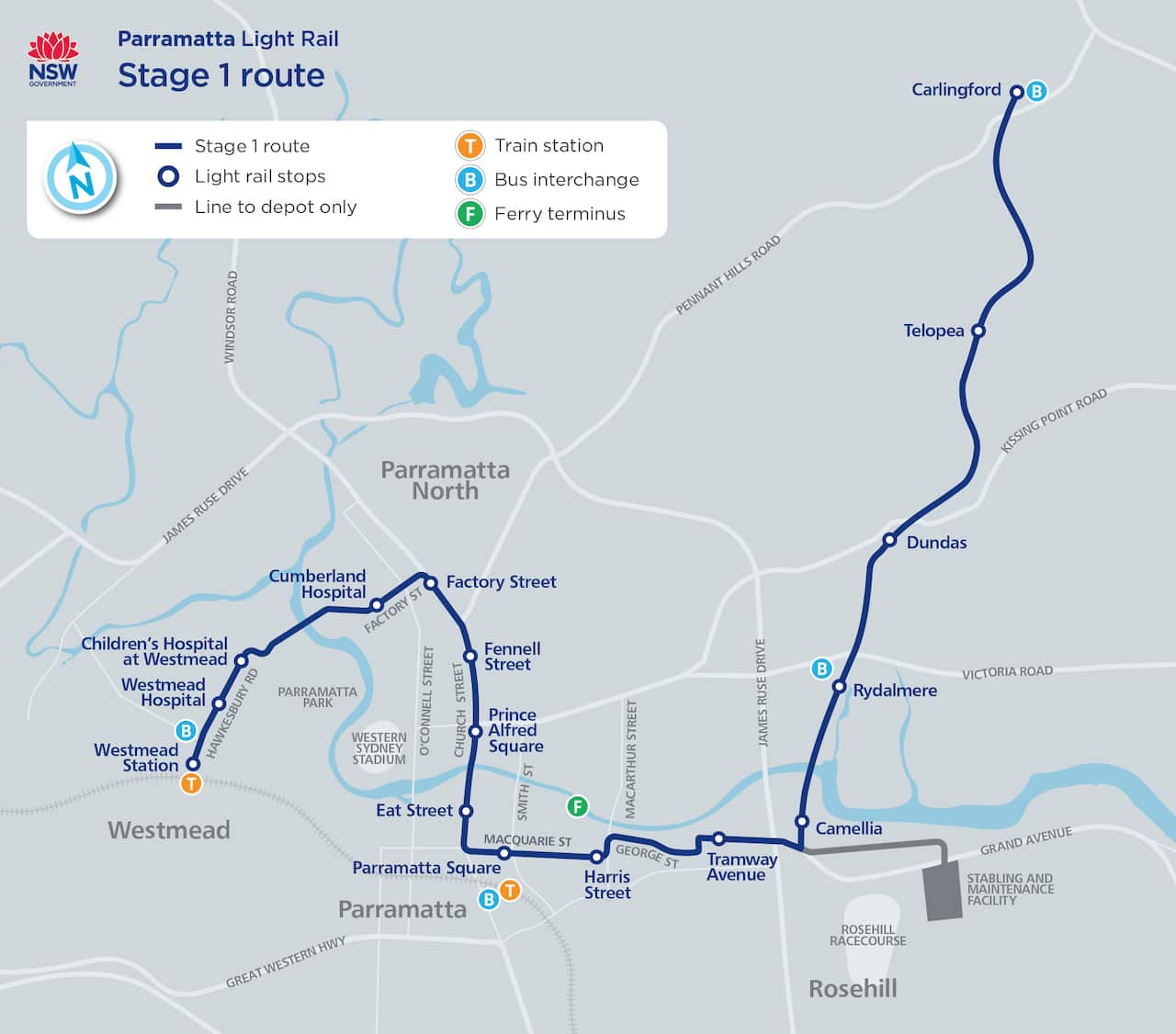 Parramatta Light Rail Stage 1 route