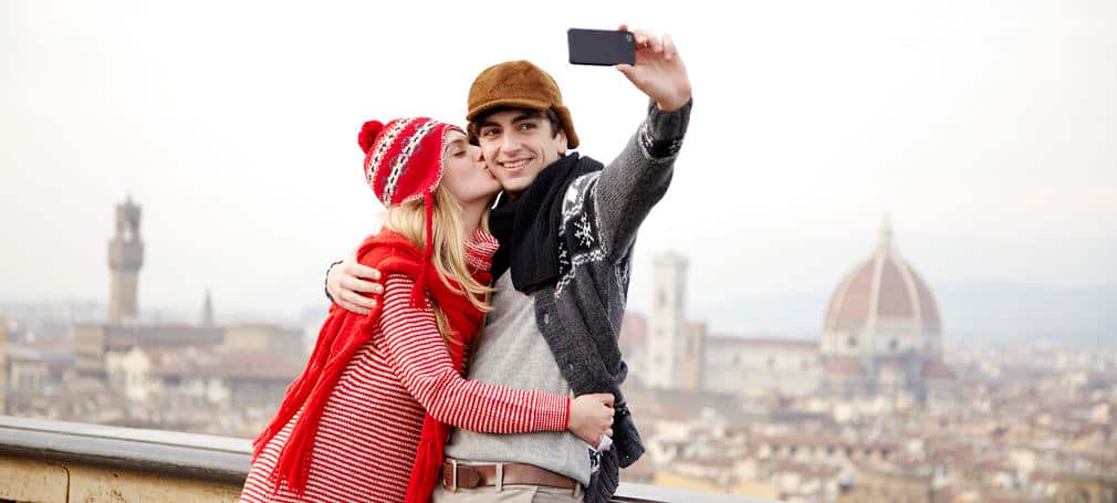 girl kissing boy, self portrait, viewpoint