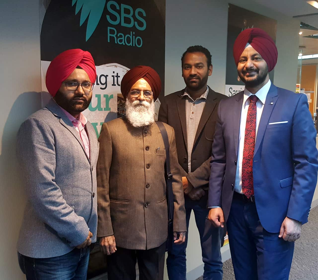 Dr Surjit Patar, Judgebir Singh, Ajit Chauhan and Preetinder Grewal at SBS Studio Melbourne