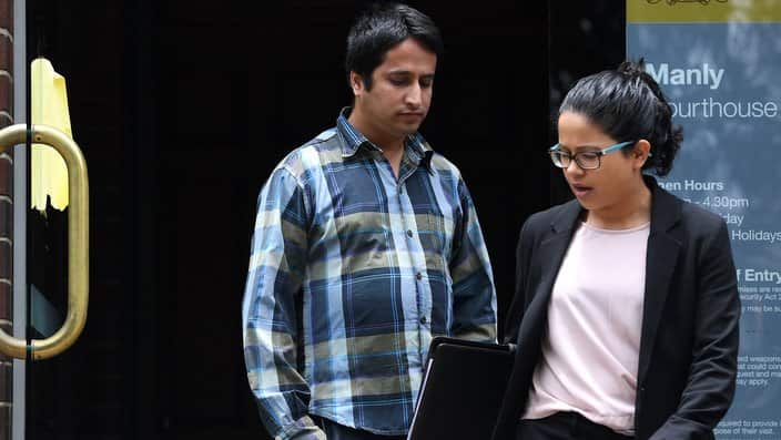 Prakash Paudyal (left) leaves Manly Local Court in Sydney, Tuesday, December 18, 2018. Mr Paudyal fronted court over alleged assaults on a 82-year-old man at an aged care facility on Sydney's northern beaches. (AAP Image/Joel Carrett) NO ARCHIVING