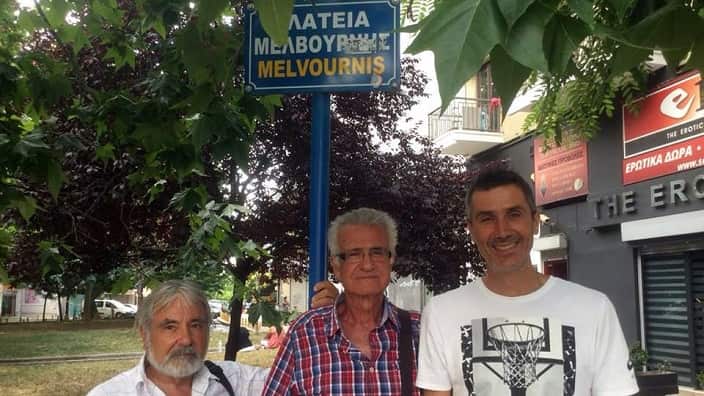 The president of Thessaloniki Association Melbourne "The White Tower", Paul Mavroudis (middle) at the area where Thessaloniki  "Melbourne Square" will be built.