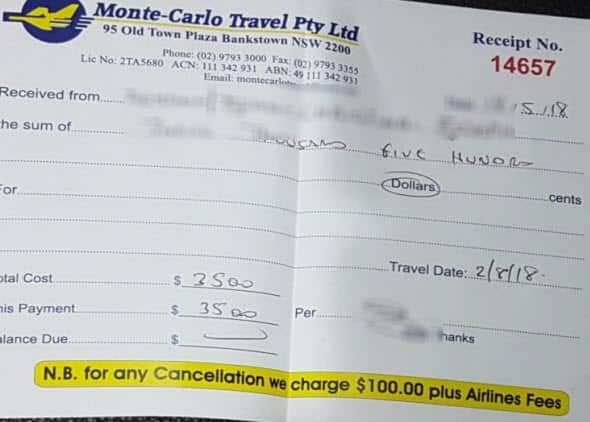 Receipt provided by Paul Semaan