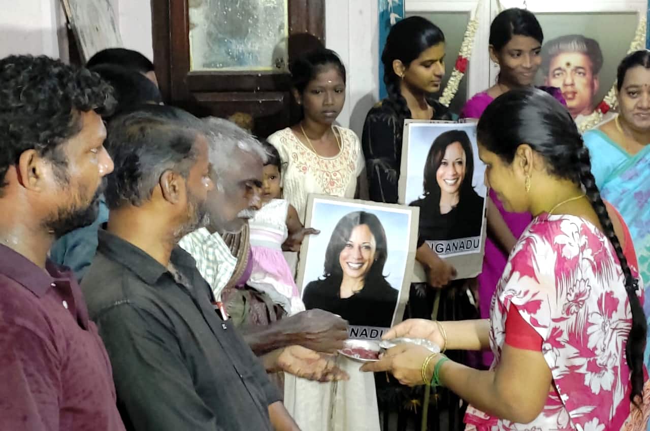People who are ancestors of Kamala Harris US democratic vice-presidential candidate offering prayer for the US 2020 election results