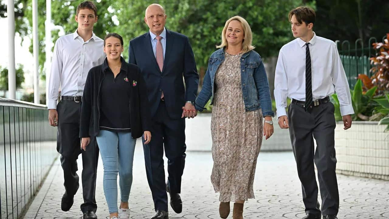 Peter Dutton with wife Kirilly, daughter Rebecca, and sons Tom and Harry live in Brisbane