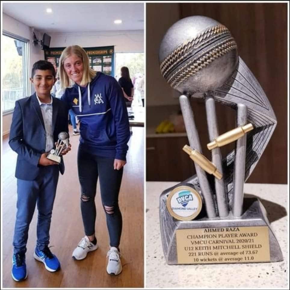 as captain of Diamond Valley Cricket Association in the under-12s Keith Mitchell Shield, he earned the Champion Player award.