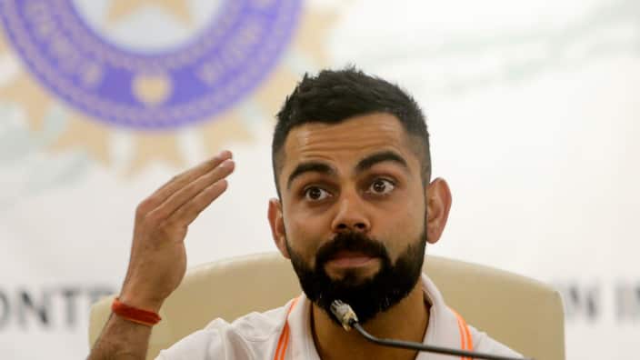 Indian cricket captain Virat Kohli speaks during a press conference before the team's departure for their Australia tour, in Mumbai, India, Thursday, Nov. 15, 2018. 