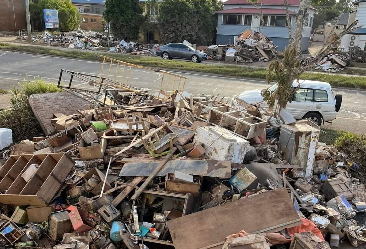 pile of rubbish after flood in lismore