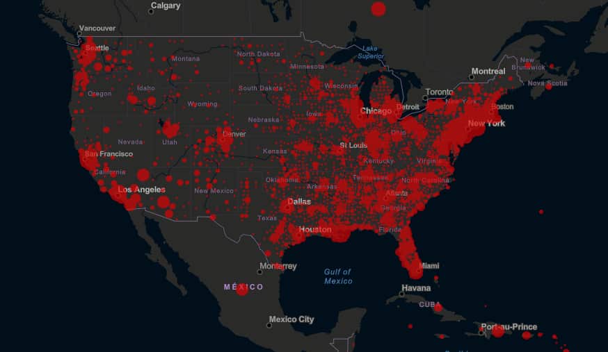 Johns Hopkins University Coronavirus Map (14pm 3 April)
