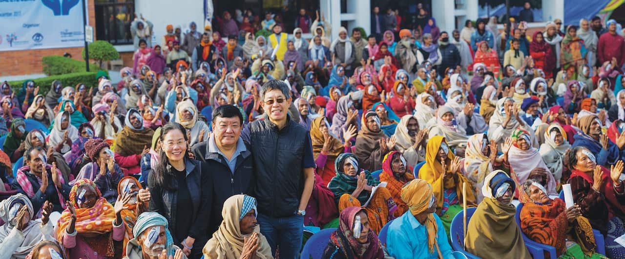 Dr Sanduk Ruit with Mei and Chui Chi Wen. Hetauda Eye Camp 2017.