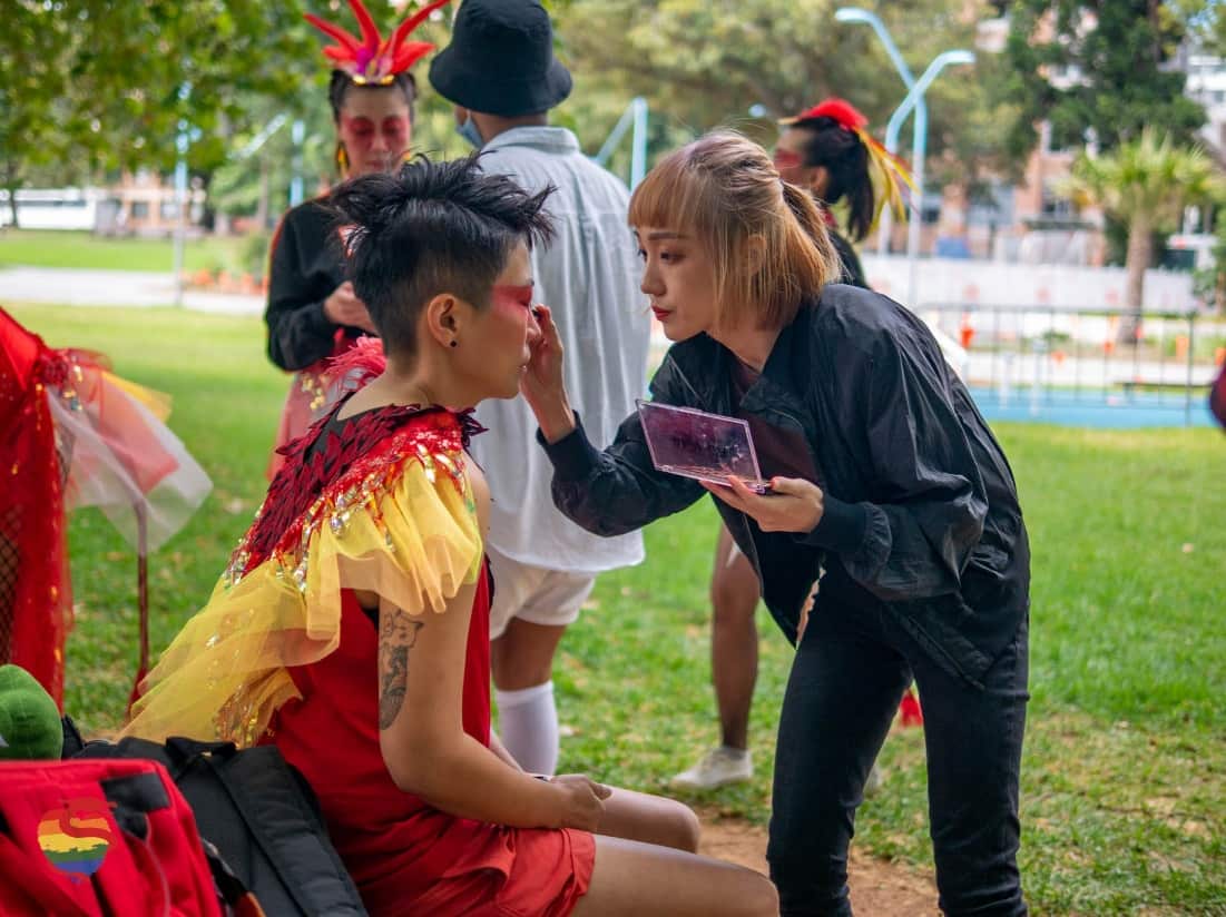 Mardi Gras Chinese Float Group preparing for the Parade.