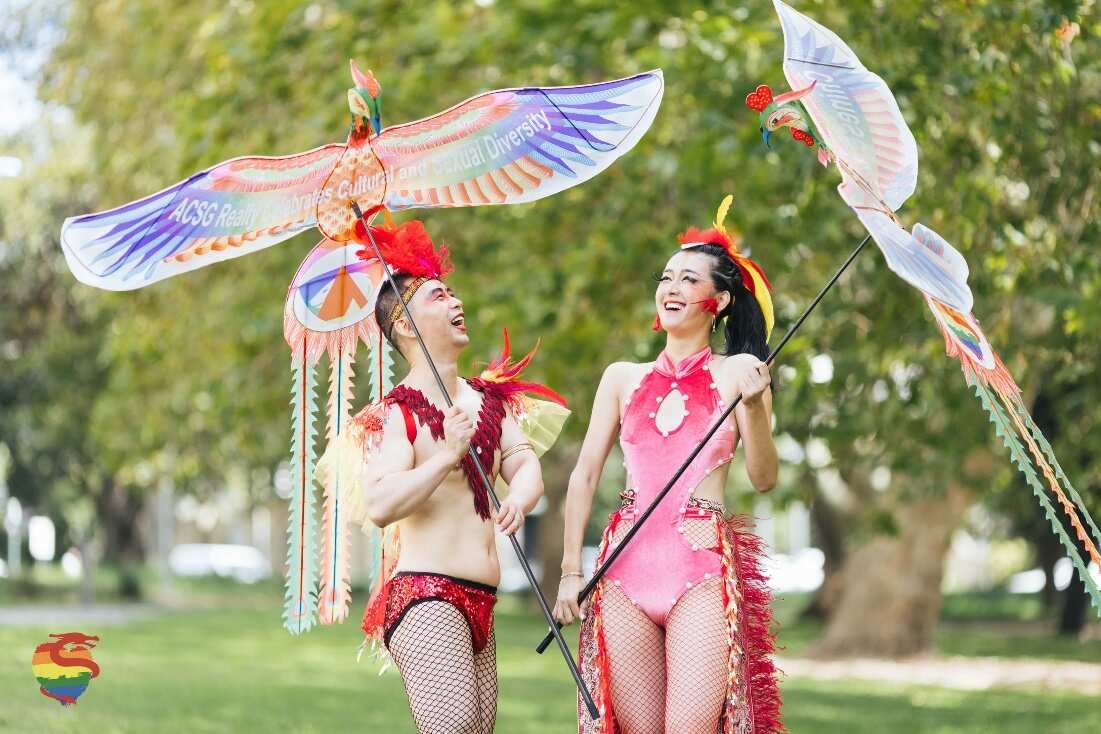 Mardi Gras Chinese Float Group preparing for the Parade.