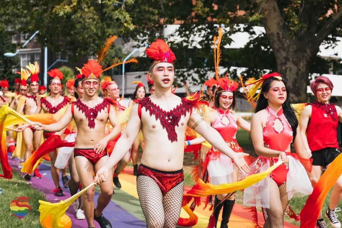 Mardi Gras Chinese Float Group preparing for the Parade.