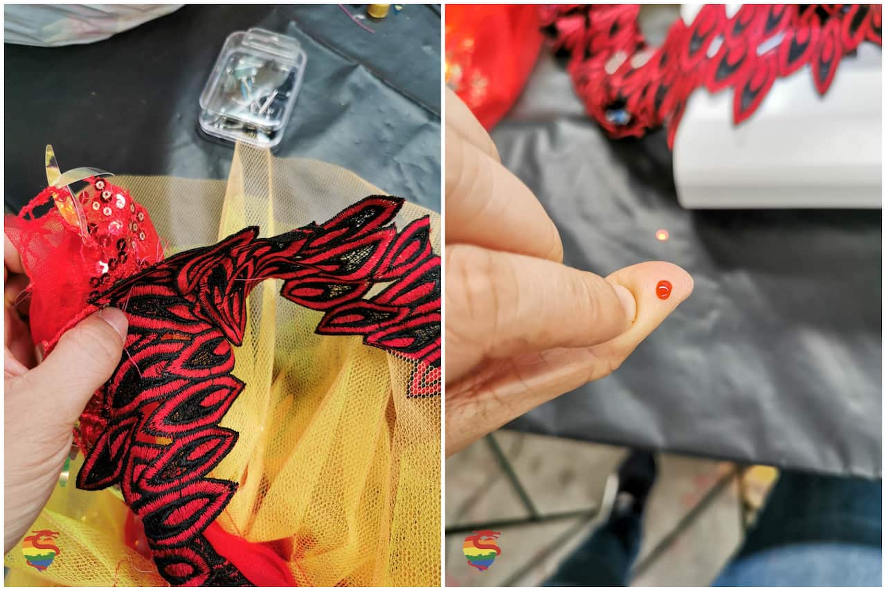 Mardi Gras Chinese Float Group preparing for the Parade.