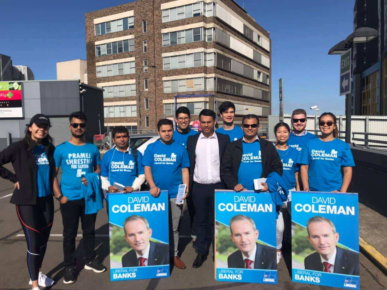 liberal candidate for Barton Pramej Shrestha endorsing liberal candidate for Banks David Coleman