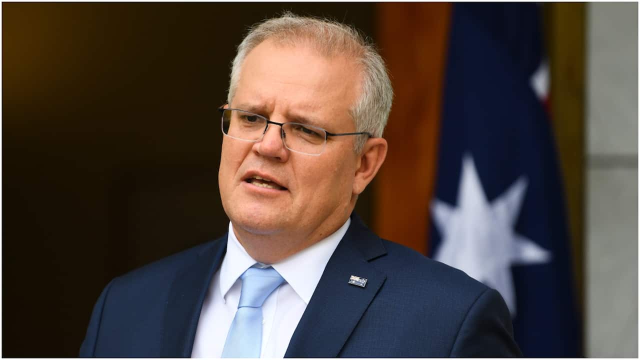 Prime Minister Scott Morrison speaks to the media during a press conference at Parliament House.