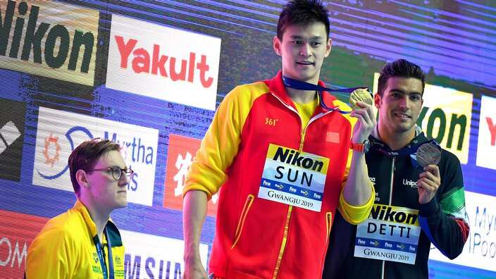 Australian swimmer Mack Horton refuses to stand on the podium with China’s Yang Sun. 