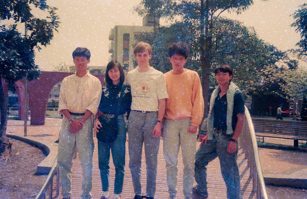 Gregory Rivers with his wife and friends in Hong Kong.