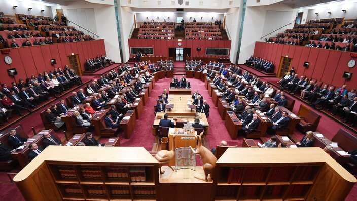 Senator and Members of the House of Representatives in the Senate marking the start of the 45th Parliament at Parliament House in Canberra, Tuesday, Aug. 30, 2016. (AAP Image/Mick Tsikas) NO ARCHIVING