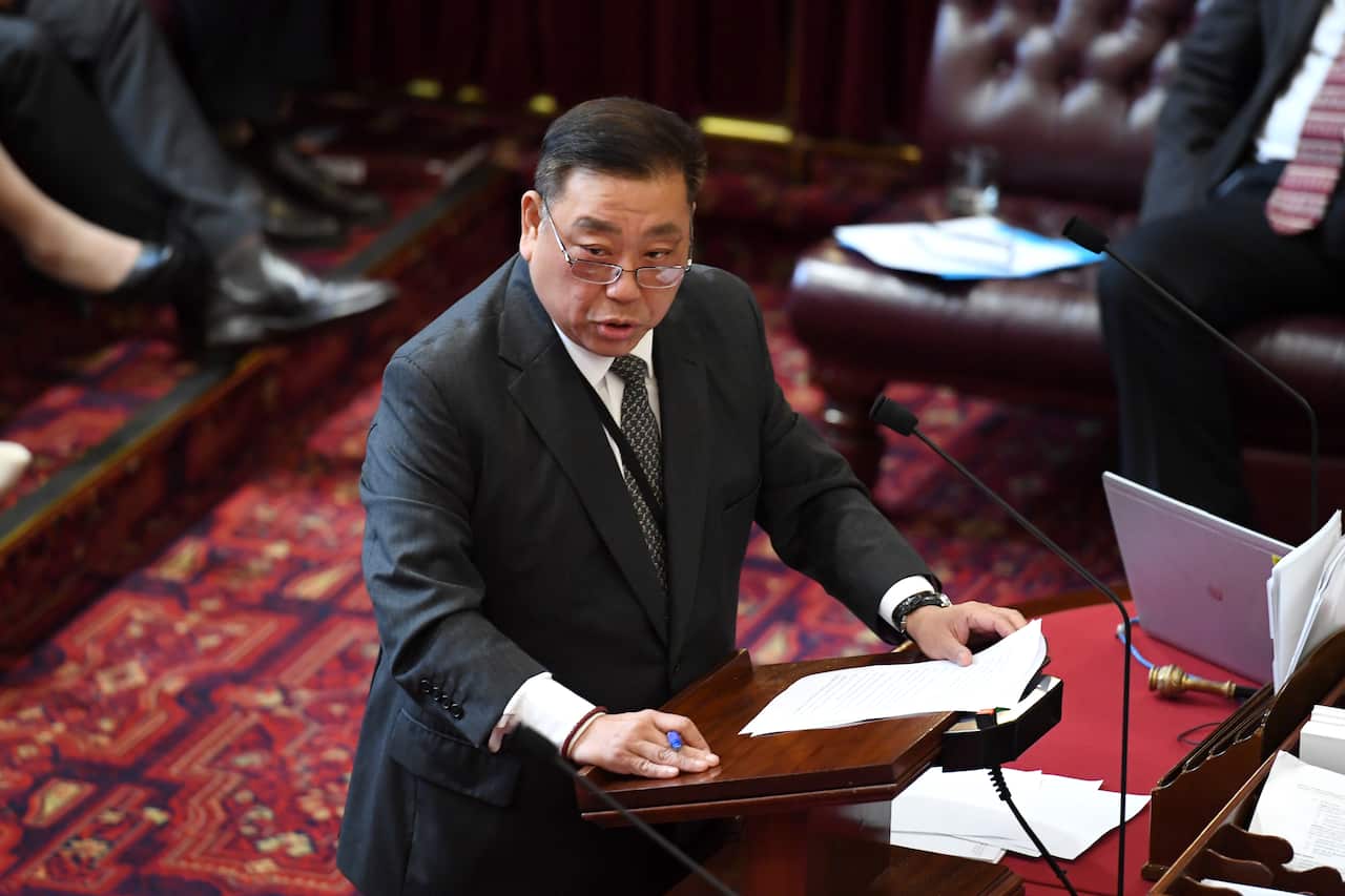 Labor MP, Ernest Wong, speaks before a vote on the NSW bill to decriminalise abortion in the Legislative Council at the NSW Parliament House in Sydney on Thursday, May 11, 2017. (AAP Image/Paul Miller) NO ARCHIVING