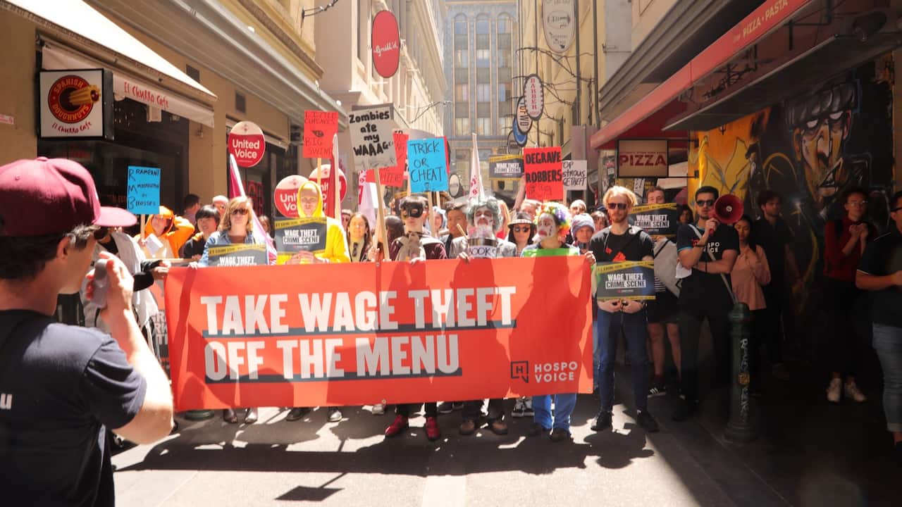 Protesters in Melbourne against wage theft