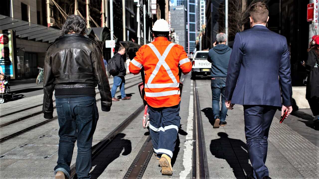 A construction worker in Sydney's CDB. 