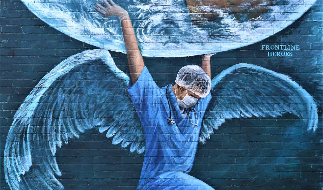 General view of coronavirus inspired street art in Black Rock, Melbourne, Wednesday, August 26, 2020. 