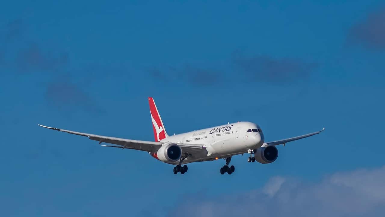 A Qantas repatriation flight from India on final approach into Adelaide Airport in Adelaide, Friday, June 4, 2021.