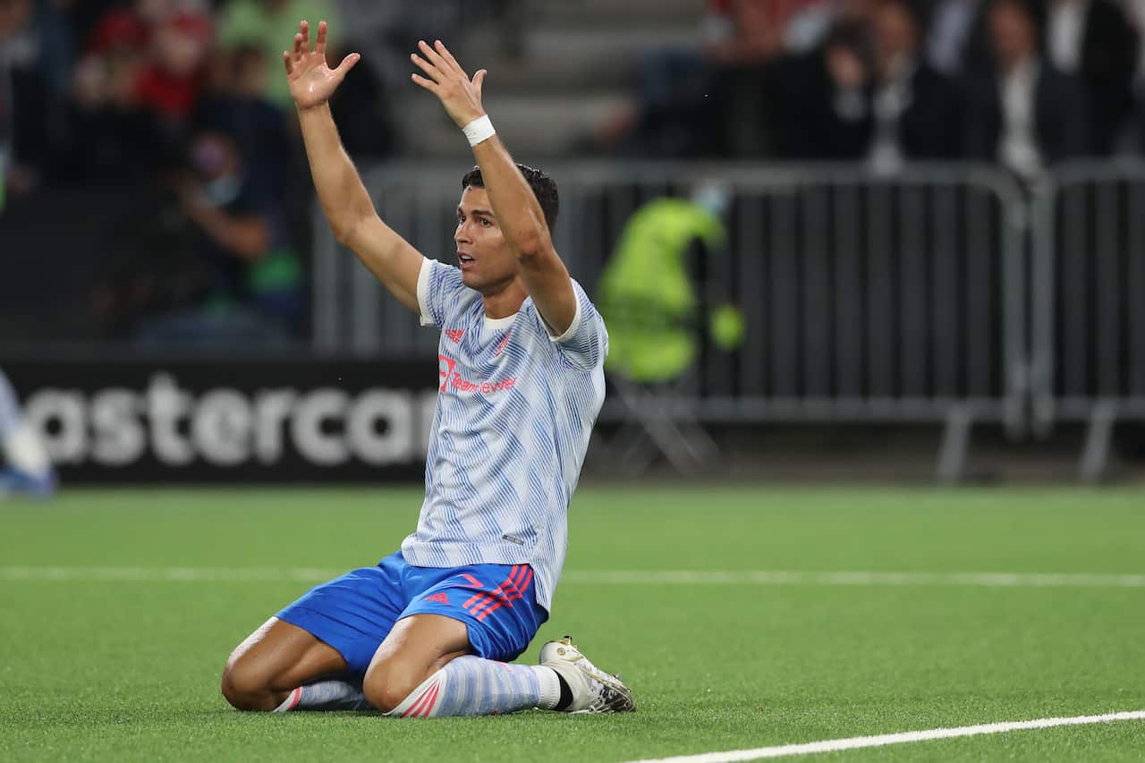 Cristiano Ronaldo, a jogar pelo Manchester United num jogo da UEFA Champions League