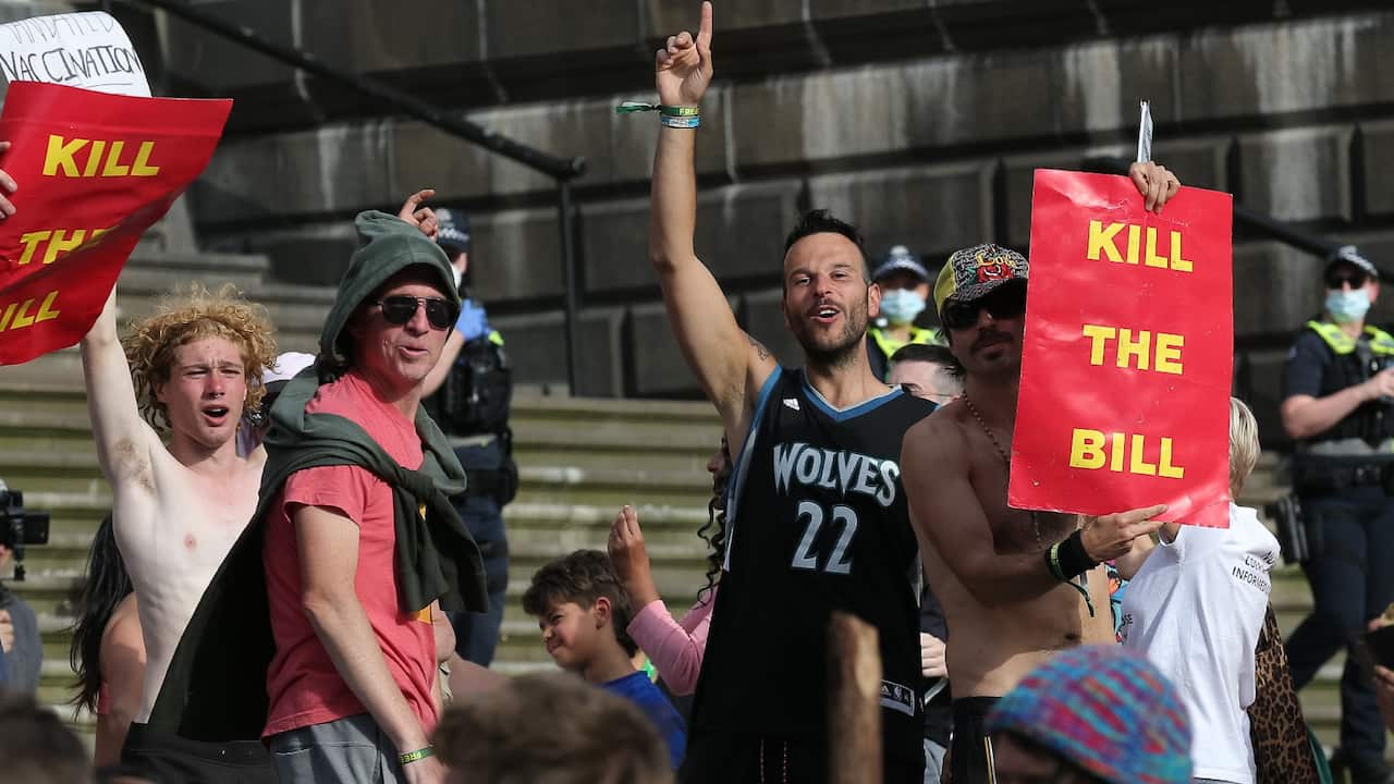 Protesters outside Victoria's parliament