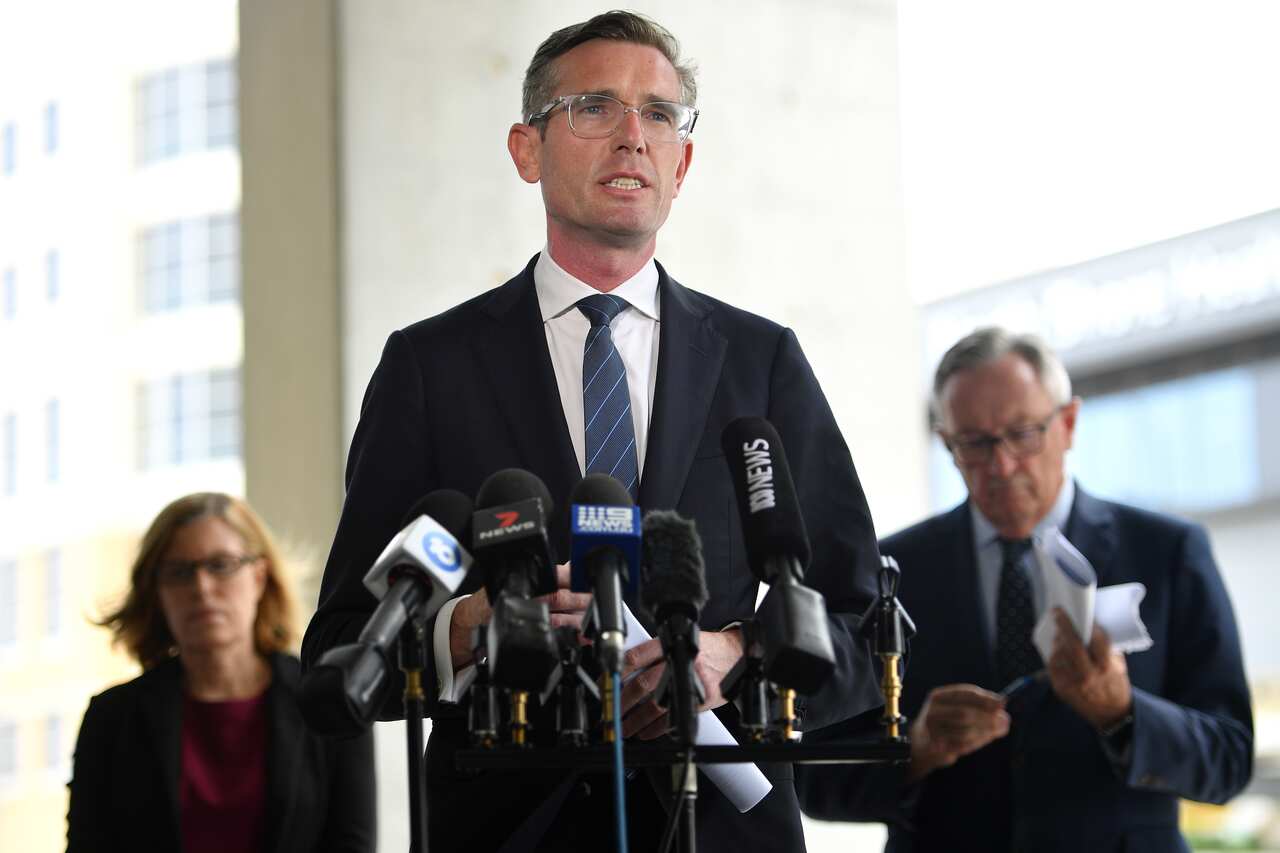 NSW Premier Dominic Perrottet addresses media during a press conference in Sydney, Thursday, December 23, 2021.