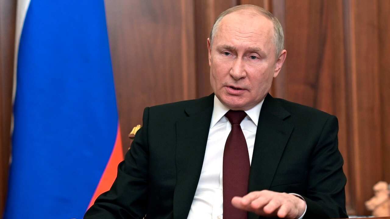 Presidente russo, Vladimir Putin a dirigir-se ao seu povo no Kremlin, Moscovo