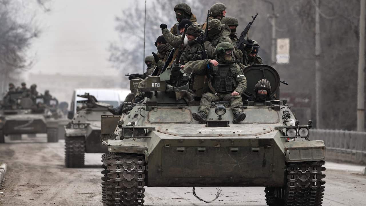The situation on the Russian-Ukrainian border during a special military operation of the Russian Armed Forces in Ukraine. Military equipment on one of the streets of the city. 26.02.2022 Russia, Crimea