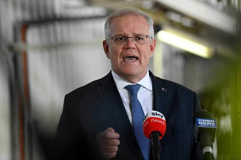 Prime Minister Scott Morrison speaks to the media on the Central Coast of New South Wales