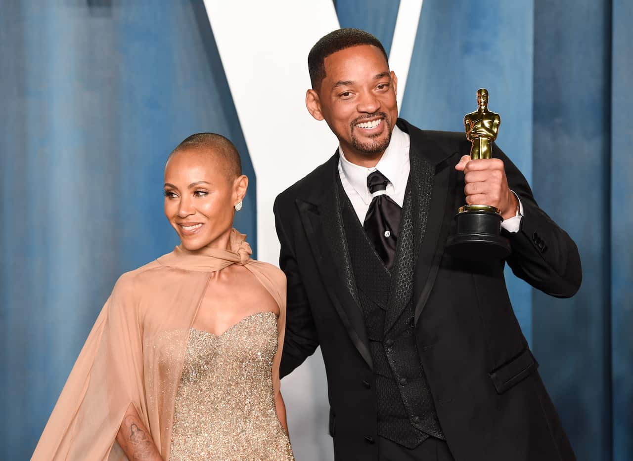 Will Smith and wife Jada Pinkett Smith attending the Vanity Fair Oscar Party 2022, Wallis Annenberg Center for the Performing Arts, Los Angeles. Credit: Doug Peters/EMPICS.