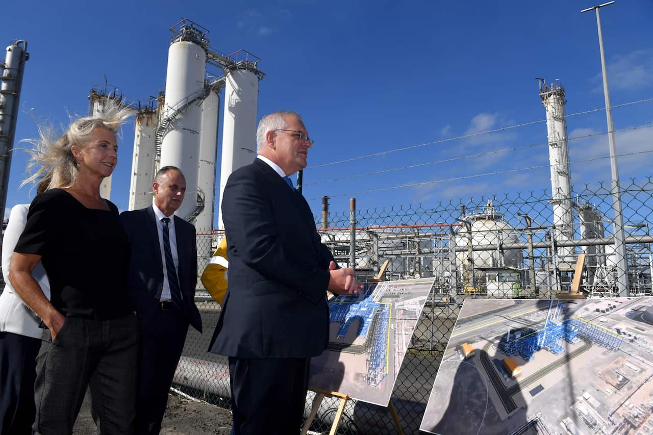 Prime Minister Scott Morrison during a visit to Geelong Oil Refinery on Day 3 of the 2022 federal election campaign, in Geelong, 60km south west of Melbourne, in the Division of Corio. Wednesday, April 13, 2022. (AAP Image/Mick Tsikas) NO ARCHIVING