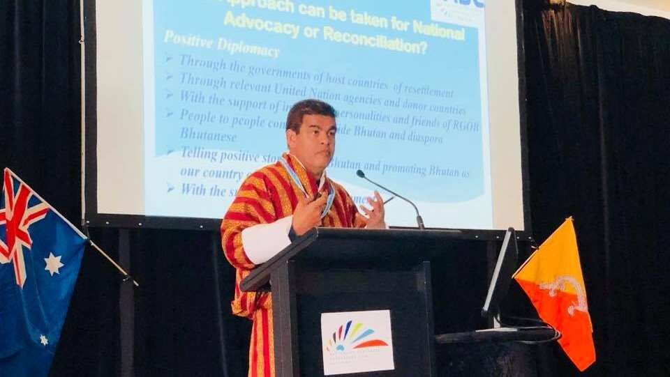 Parsuram Sharma Luital speaking at the 2nd Australian Bhutanese Conference in Adelaide in May 2018.