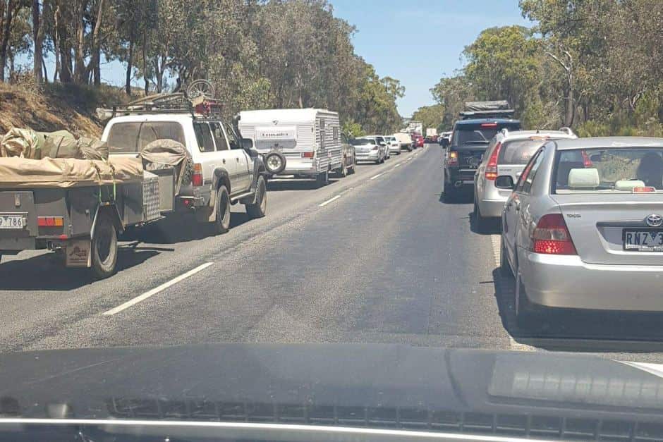 Cars backed up on the Hume Freeway near Seymour.
