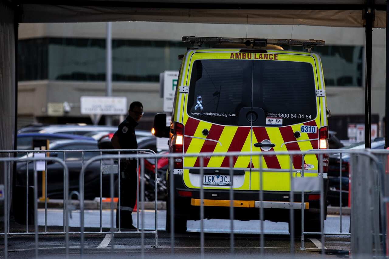 A ambulance is parked at the Alfred Hospital in Melbourne, Thursday, June 9, 2022. (AAP Image/Diego Fedele) NO ARCHIVING