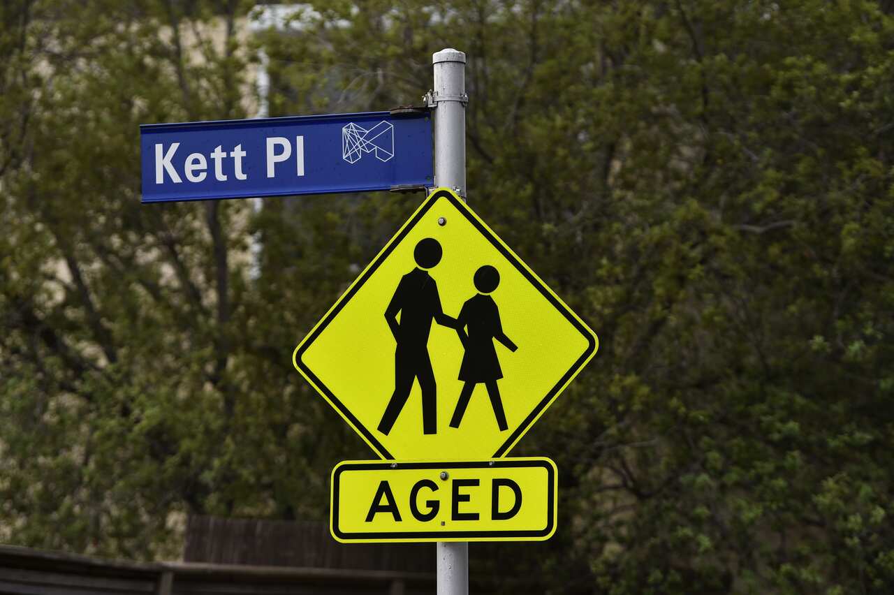 A hazard sign outside an aged care centre