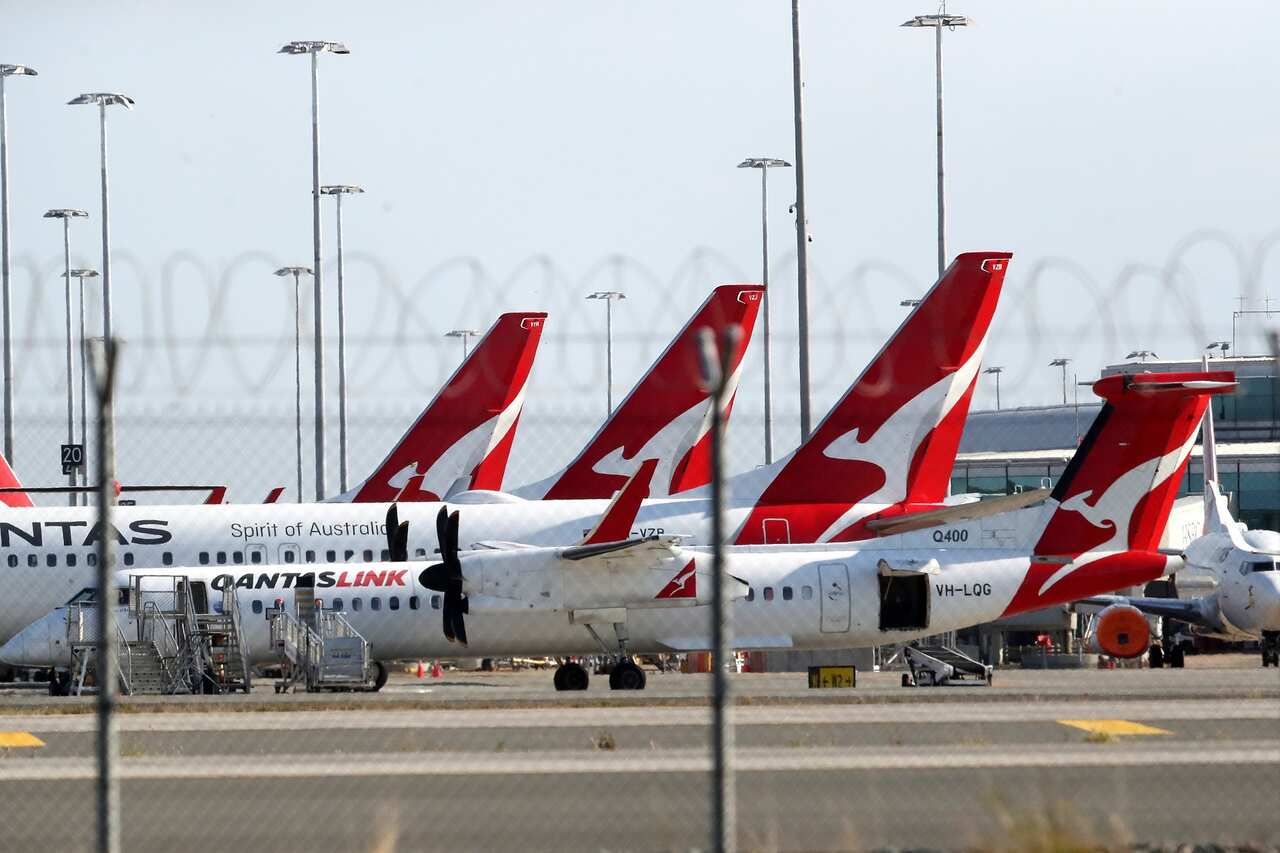 A general view of Qantas planes at Brisbane domestic airport. 
