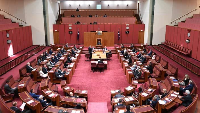 Overview of the Senate chamber at Parliament House in Canberra, Monday, November 13, 2017. (AAP Image/Lukas Coch) NO ARCHIVING