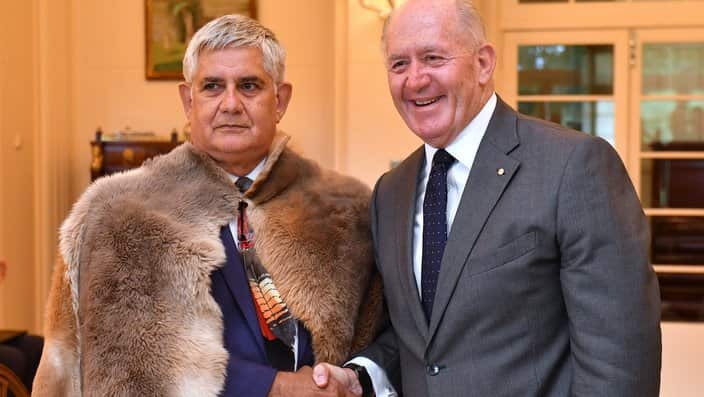 Minister for Indigenous Health and Aged Care Ken Wyatt at a swearing-in ceremony with the Governor General Sir Peter Cosgrove at Government House in Canberra, Tuesday, Jan. 24, 2017. (AAP Image/Mick Tsikas) NO ARCHIVING