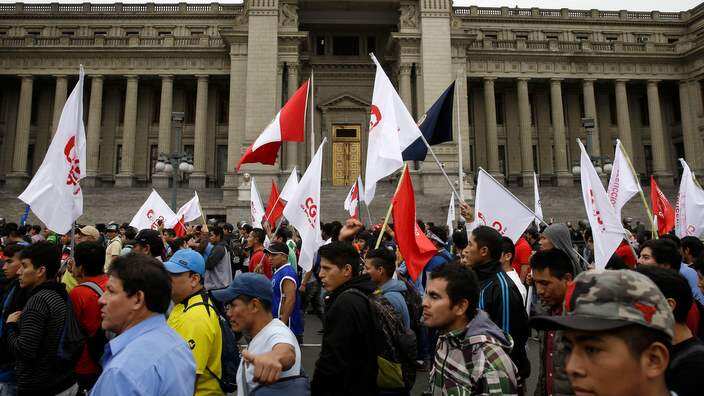 Demonstrators outside the Supreme Court in Lima, Peru