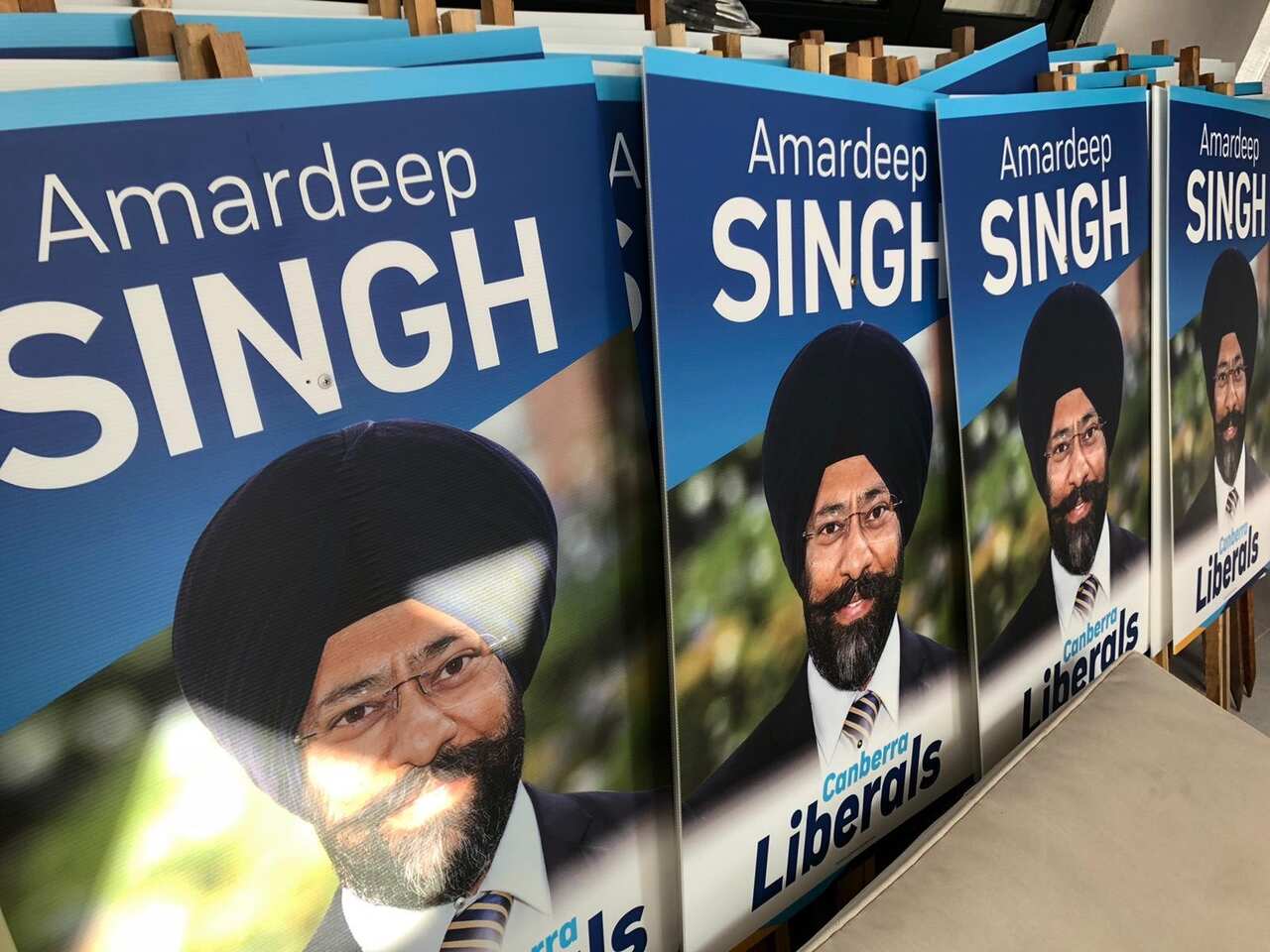 Campaign posters for Amardeep Singh, Liberal candidate for Murrumbidgee, ACT