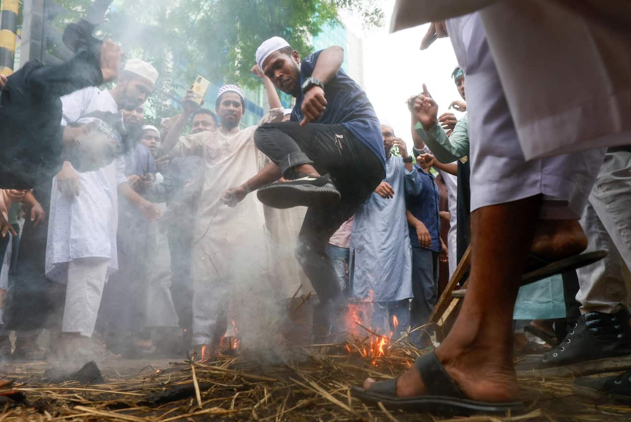 Bangladeshi Islamist parties activists and supporters gather in a demonstration in Dhaka on June 10, 2022, to protest against comments on Prophet Muhammad.