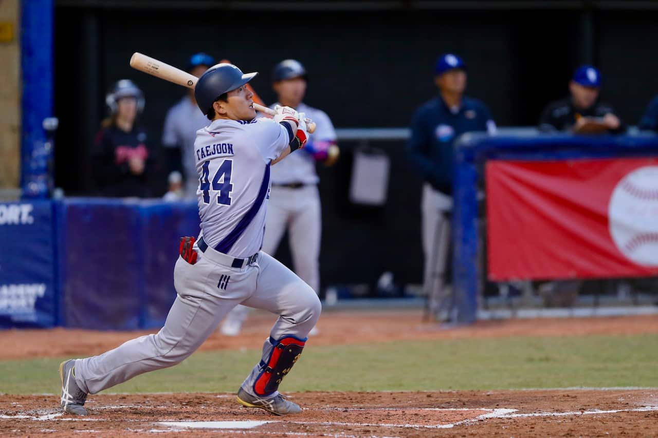 Geelong-Korea player Tae-Joon Lim in a match against the Sydney Blue Sox.