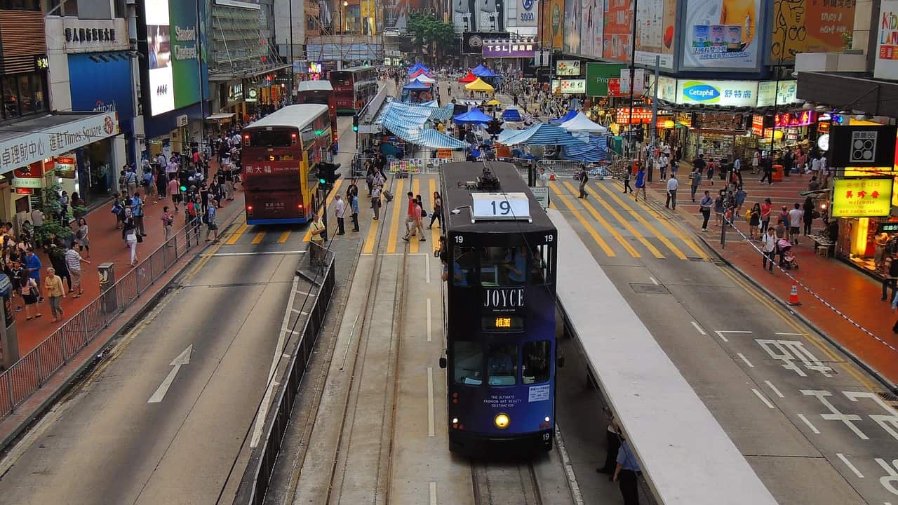 Busy Hong Kong Street Scenery in the past
