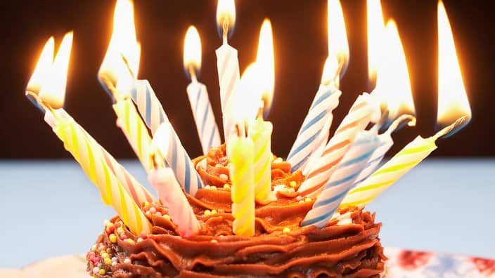 Single cupcake with birthday candles